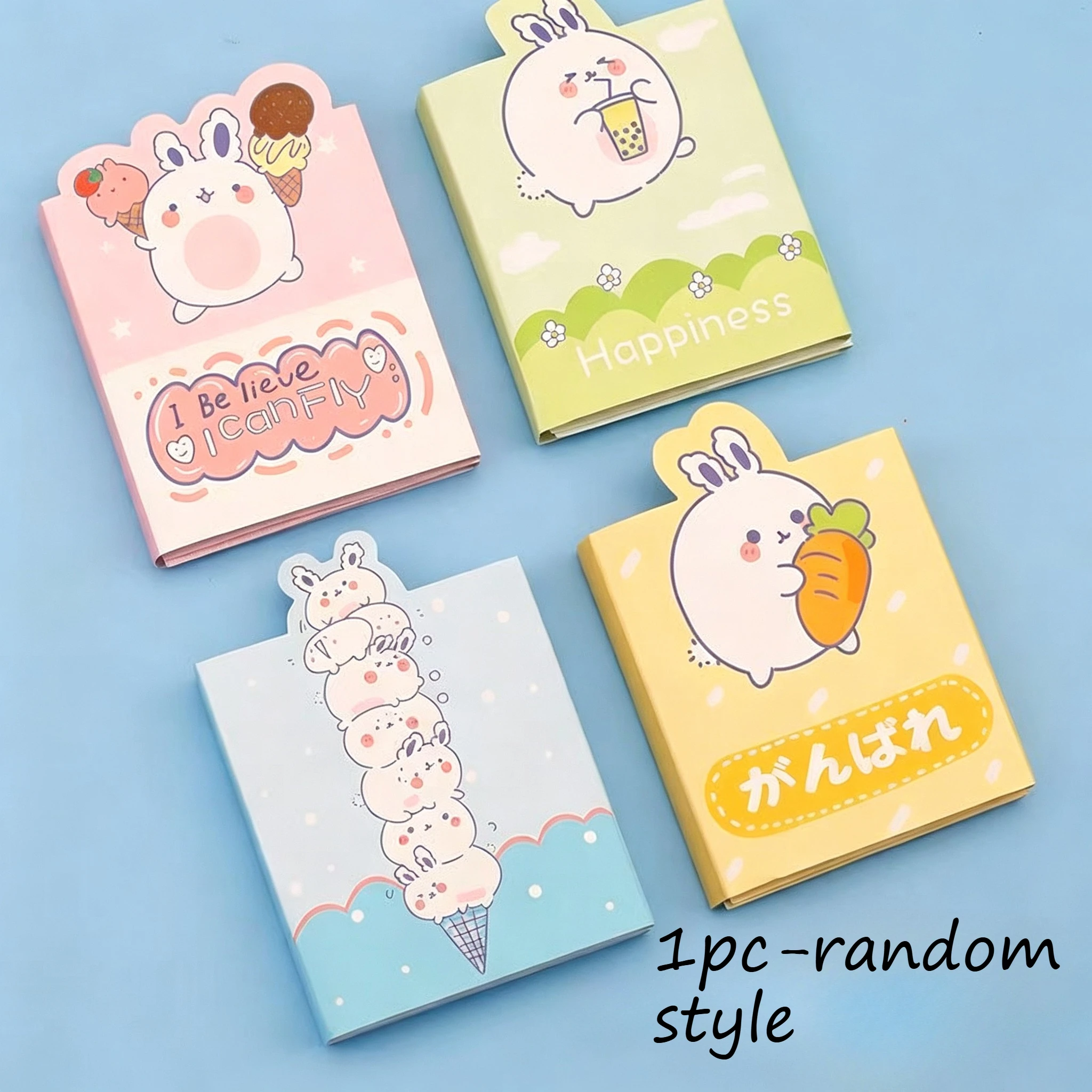 Kawaii Bunny opvouwbare plaknotitieset, 4-voudig memoblok, konijn indexvellen, schoolagenda kantoorartikelen