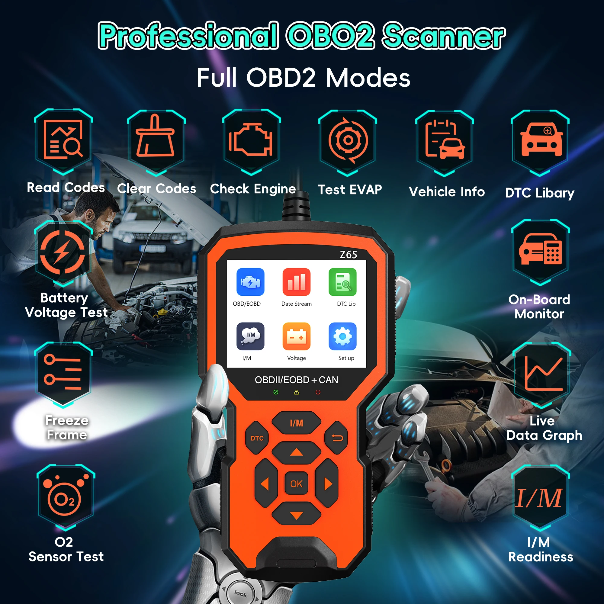 Car Diagnostic Scan Tools OBD2 Scanner Diagnostic Tool, Enhanced Check Engine Code Reader with Reset OBDII/EOBD