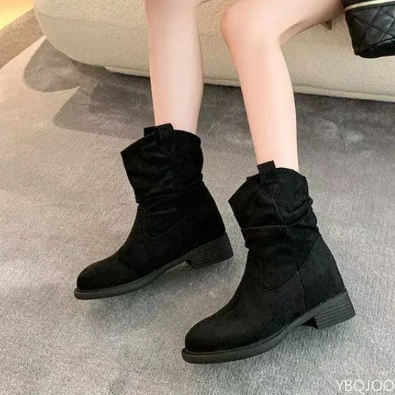 Neue Damen-Stiefeletten im Frühling-Herbst-Stil mit rauem Absatz, Retro-Design, höhenverstellbar, schlicht, bequem, vielseitig, für den täglichen Gebrauch und Freizeit – Detail 6