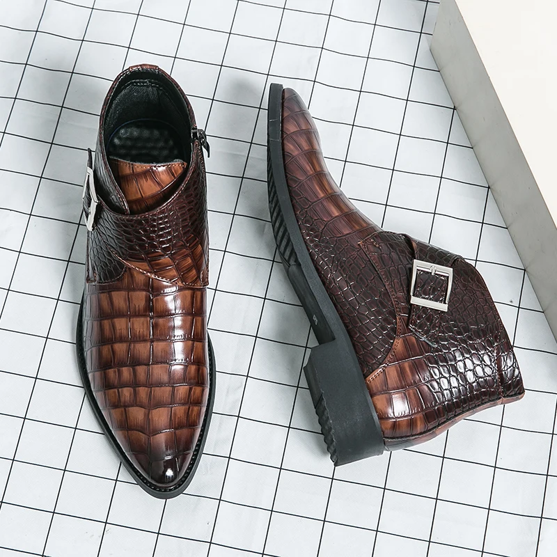 Männer Leder Schuhe Englisch Chelsea Spitze Stiefel Designer Krokodil Korn Stiefeletten für Mann Luxus Casual Boot Zapatos Hombre