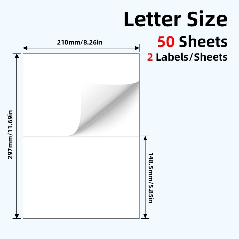 50 ورقة من ورق الملصقات ذاتي اللصق غير اللامع مقاس A4، ملصقات فارغة مقاس 8.3 × 11.7 بوصة مناسبة لكتابة الأسماء، مناسبة للليزر و #3