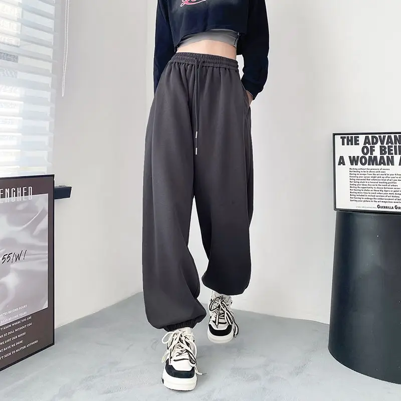 Elastic Waist Loose Drawstring Street Casual Sports Pants Spring Autumn New Simplicity Trend Pants Fashion Korean Women Clothing