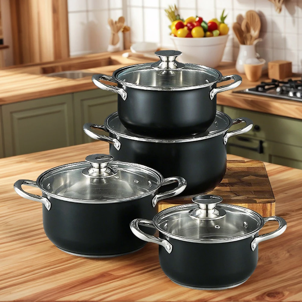 

8Pcs Stainless Steel Cookware Set Leak Proof Universal Cooking Pot Combination Anti-Scratch Soup Pot Set for Soup Cooking Stove