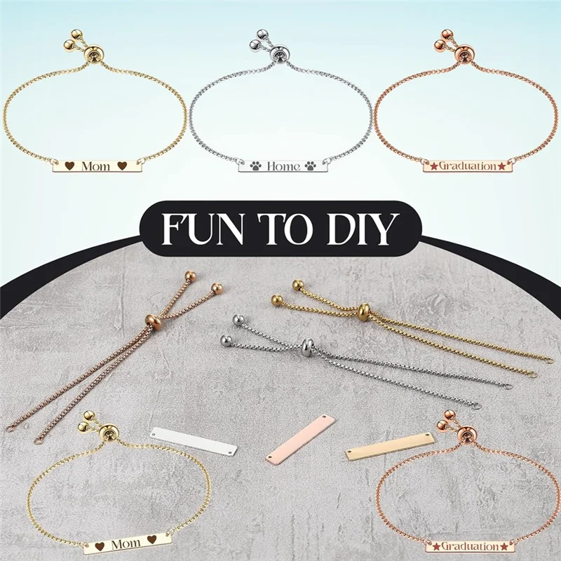 مجموعة أساور قابلة للنقش من CYL تتضمن 10 تعليقات مستطيلة فارغة و10 أساور منزلق قابلة للتعديل و30 حلقات قفز #3