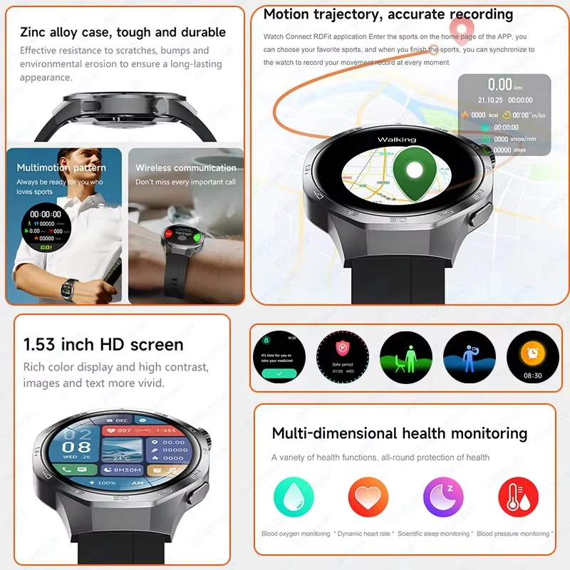 Para huawei relógio gt5 relógio inteligente masculino 5 pro amoled tela hd bluetooth chamada nfc gps monitoramento de saúde smartwatches 2025 novo