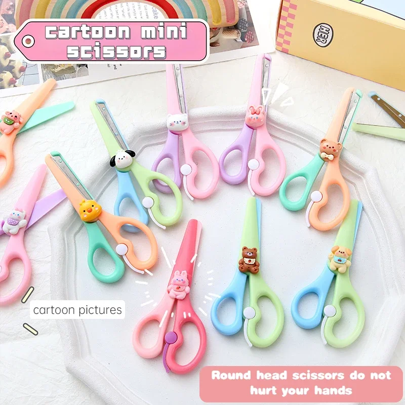 Cartoon Mini Portable Scissors with Protective Cover Kids Student DIY Hand Craft Paper Scissor School Office Stationery Supplies