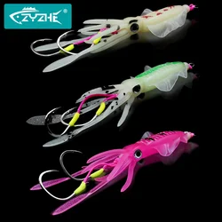 ZYZHE Soft Squid String Hook with Double Sea Fishing Hooks Saltwater Boat Fishing Fakebait Hooks Luminous String Hook Tackle