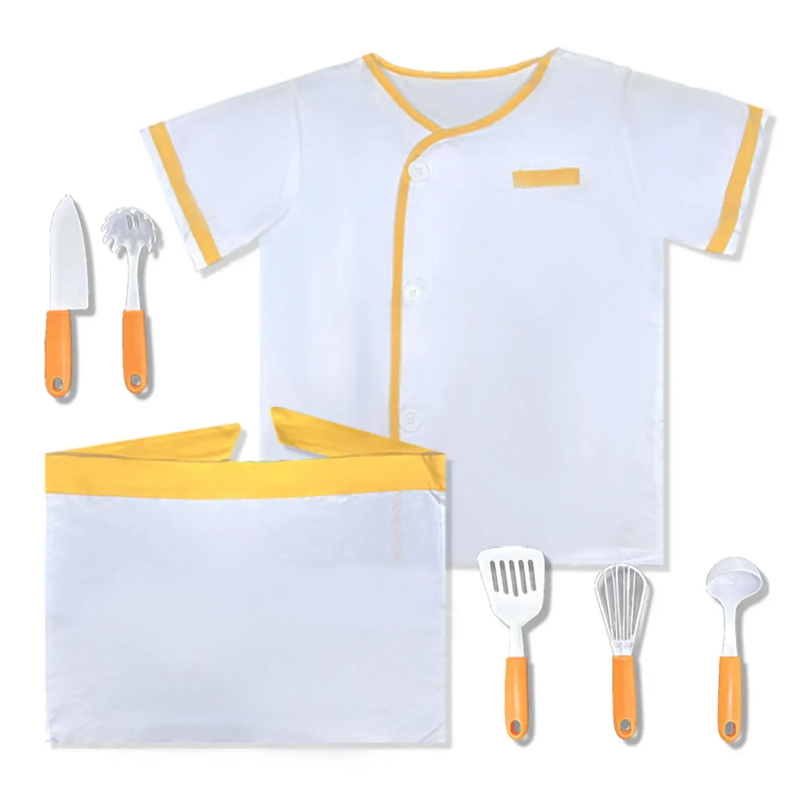 Kid Chef Costume Set Polyester Outfit with Hat and Utensils Kids Role Play Uniform for Cooking Games