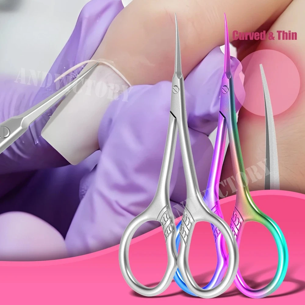

Ножницы для кутикулы из нержавеющей стали, очень тонкие изогнутые лезвия, маникюрные ножницы, ногти для бровей, ресниц, многофункциональные маленькие ножницы