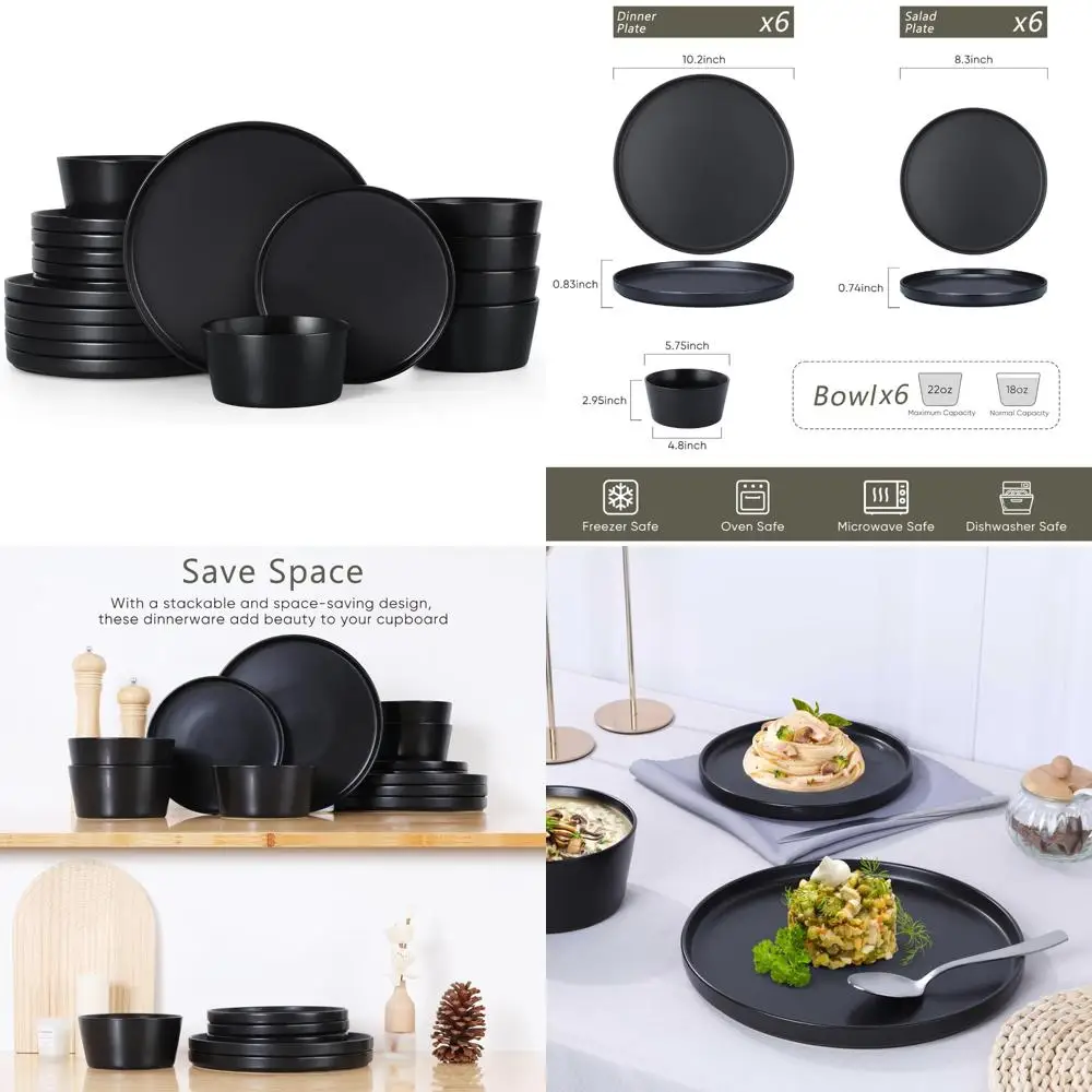 

6-Person Stoneware Dinnerware Set: 18-Piece Reactive Glaze Dinner Plates and Bowls, Chip Resistant Kitchenware