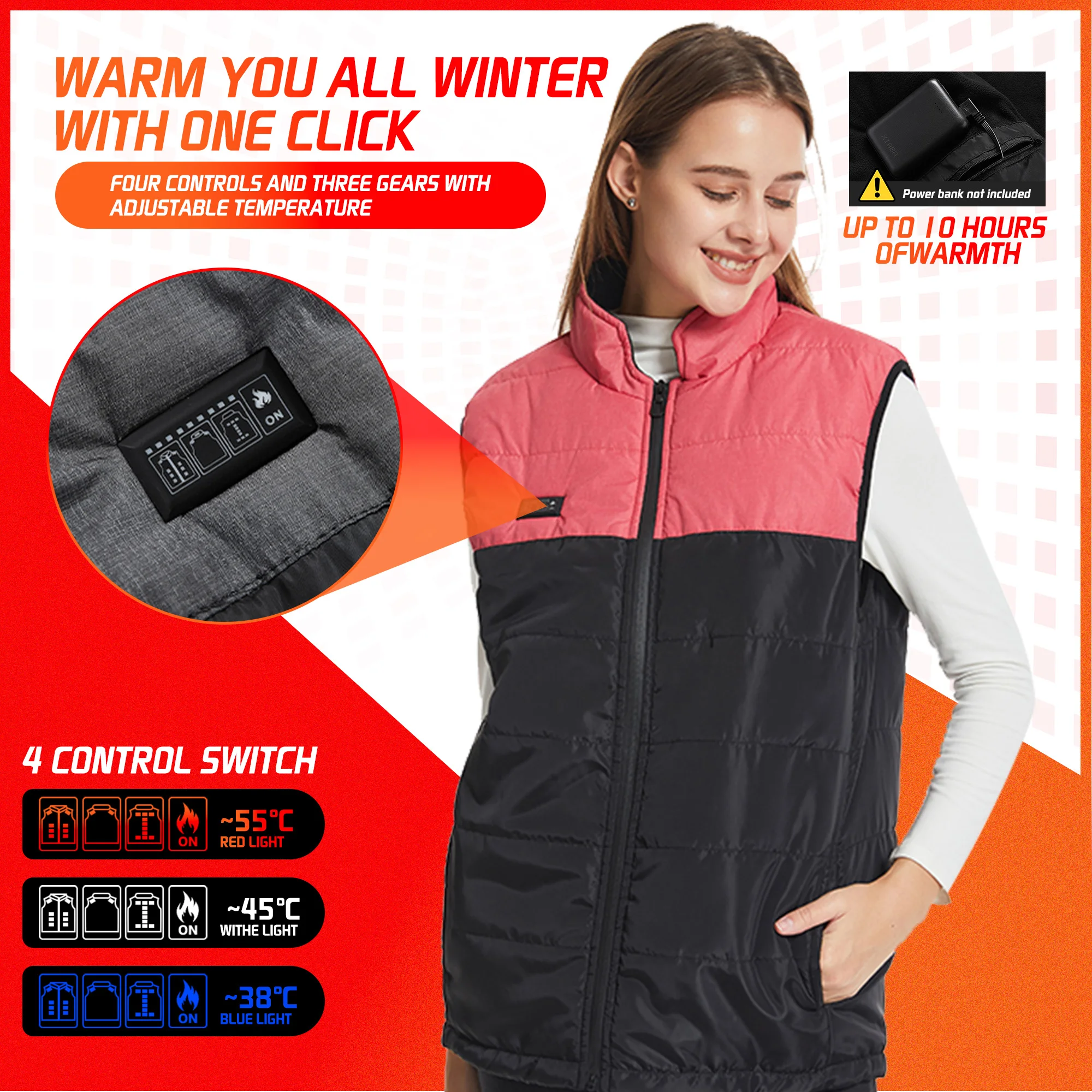 TODWARM-Vest de Aquecimento Elétrico para Homens e Mulheres, Roupas Térmicas, Colete de Inverno, Controle Duplo, 21 Áreas, USB, Esportes, Caminhadas