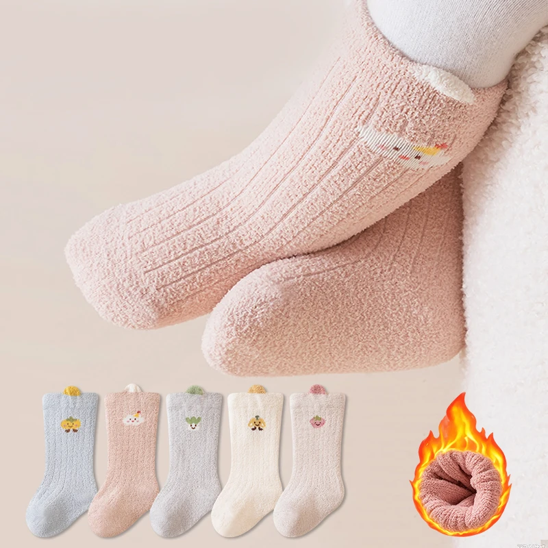3/5 Pairs Autumn Winter Newborn Socks Cutre Cartoon Toddler Socks Soft Warm Baby Socks for Kids Accessories