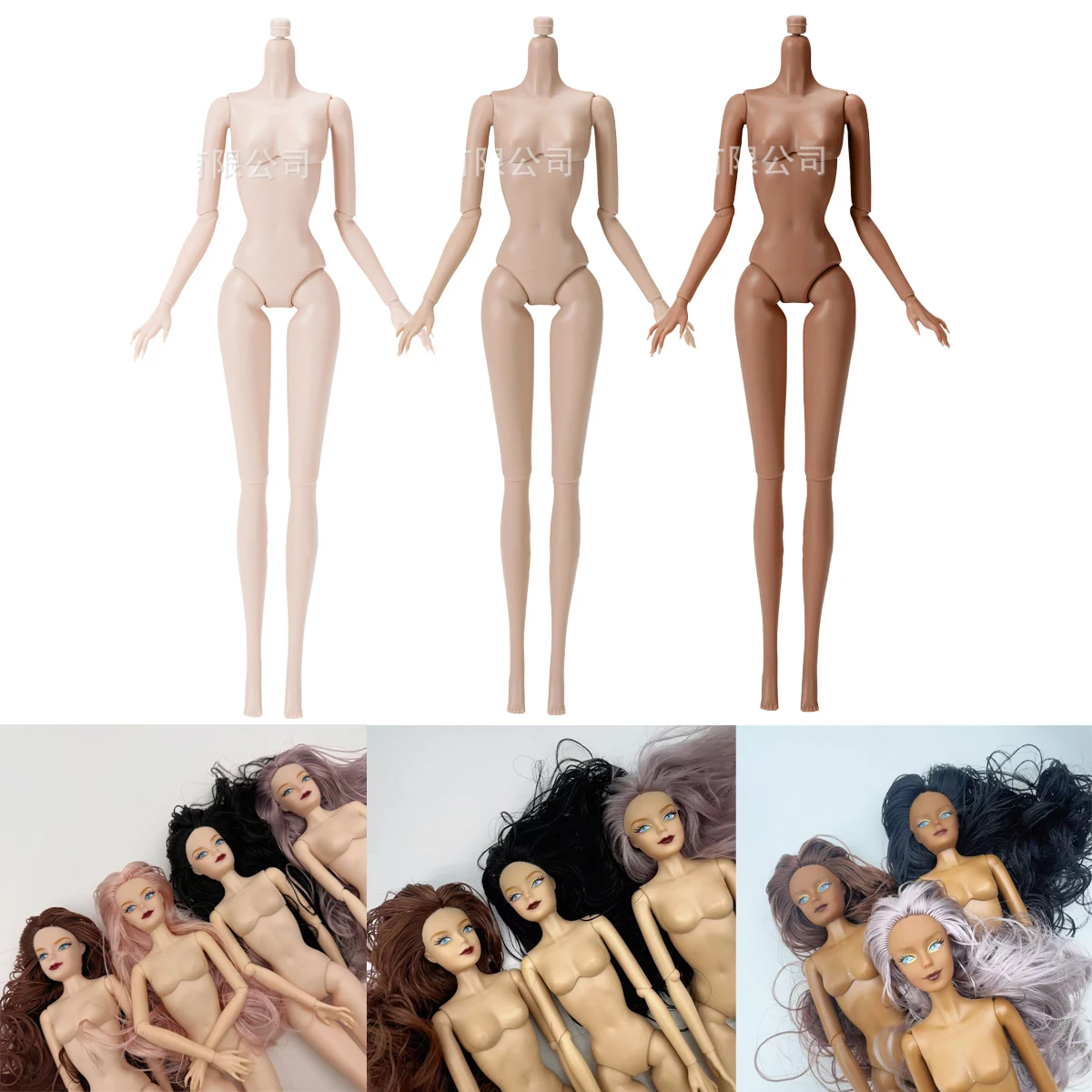 1/6 European Supermodel Doll Head+Body Part 32cm Joint Movable Female Neutral/Dark Skin Exquisite Make-up Doll Head Dress Up Toy