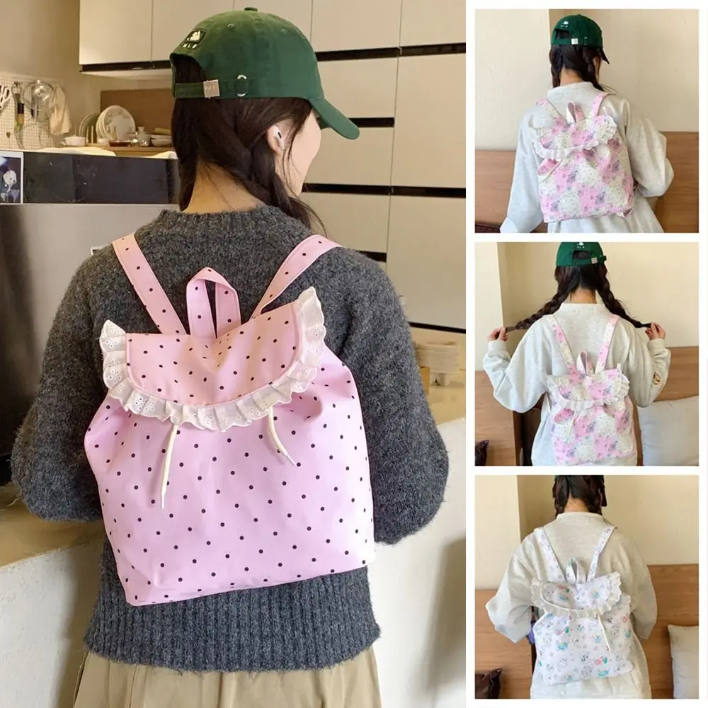 

Korean Kawaii Ruffles Backpack Outdoor Sweet Drawstring Backpack Casual Cute Travel Schoolbag for Teenager