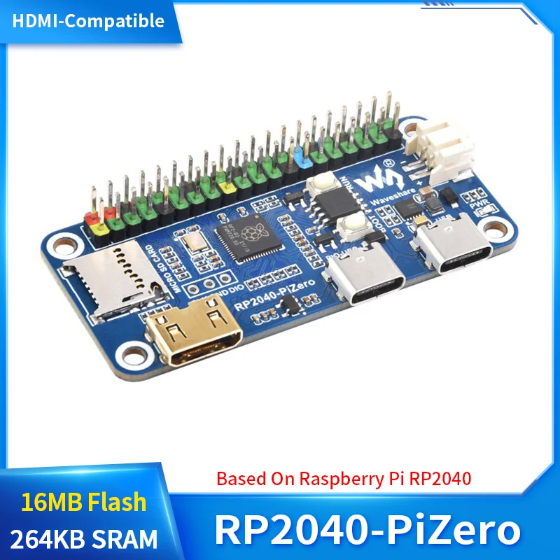 

RP2040-PiZero Development Board 264KB SRAM 16MB Flash Memory Based On Raspberry Pi RP2040 DVI Interface TF Slot PIO-USB Port