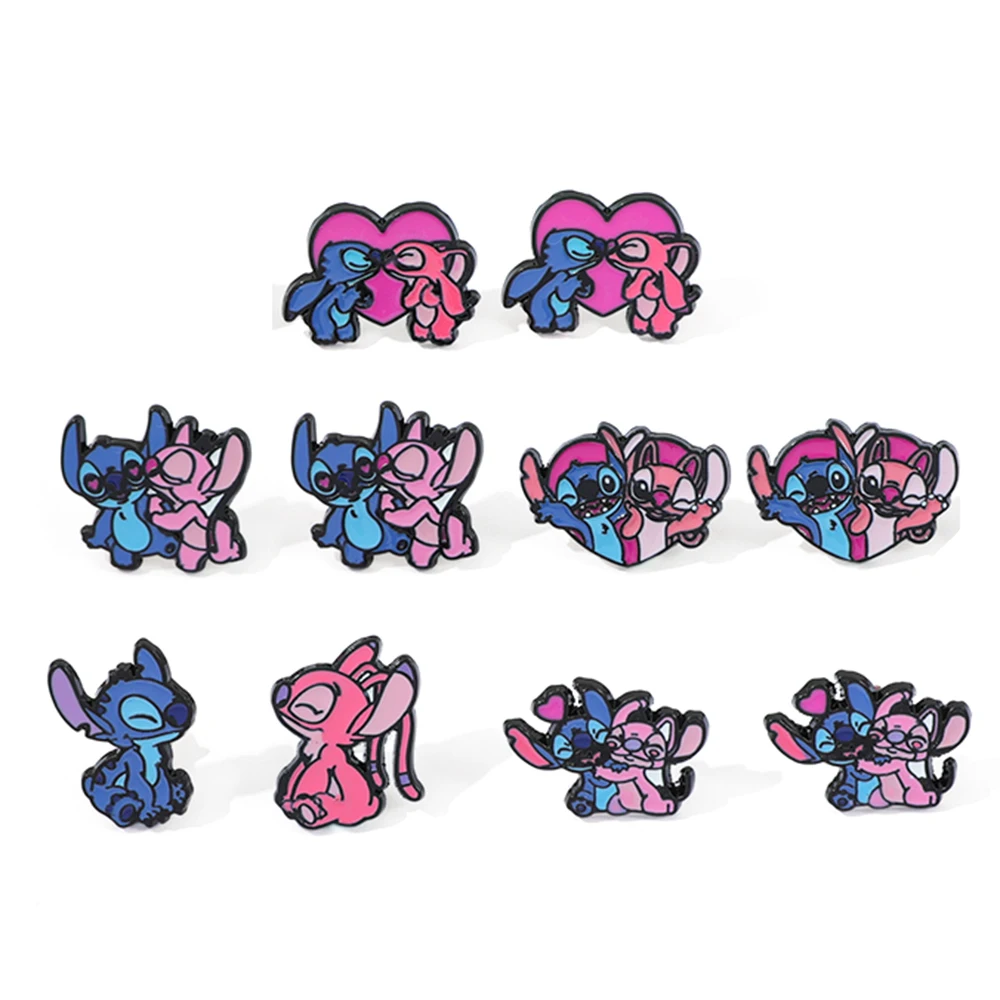 

Заколки для пар Disney Stitch & Angel — одинаковые синие и розовые серьги с изображением инопланетянина, Лило и Стич Ohana для пар