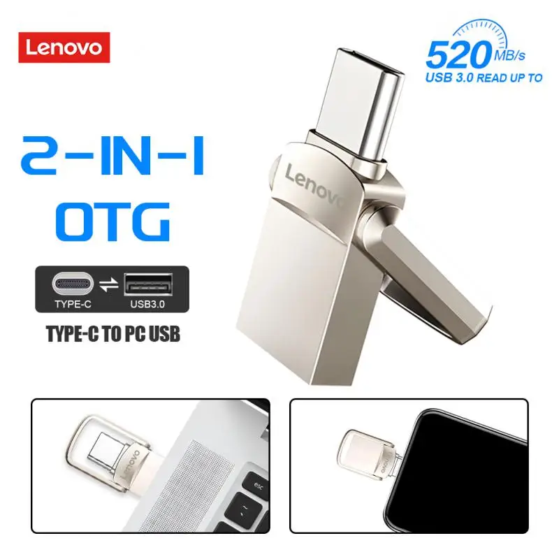 Lenovo 2TB USB Flash Drive Usb 3.0 High Speed 512GB Type-C Interface Dual-Use For Mobile Phone Computer Metal Flash Memory Stick