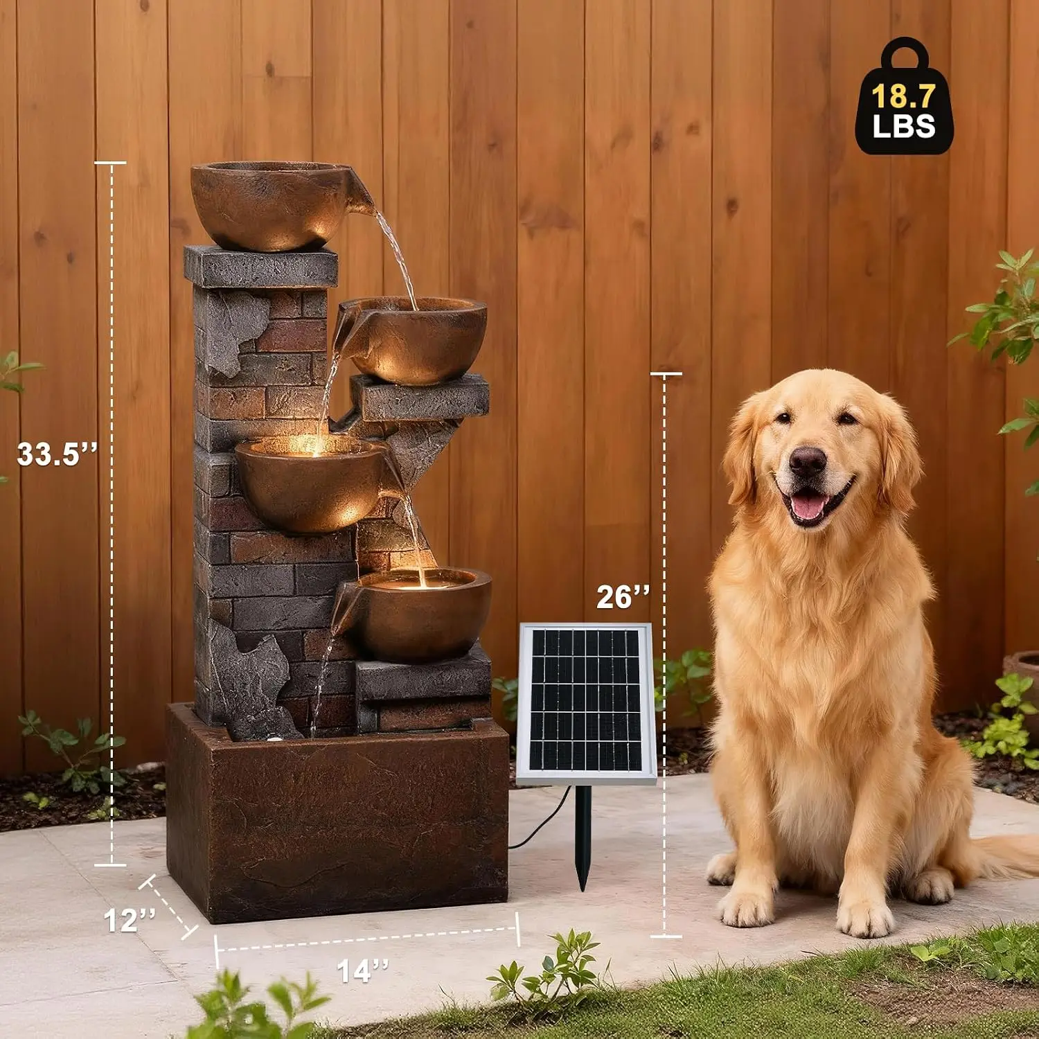 Solar Fountain Waterfall Outdoor LED Light Indoor Five Tier Decor