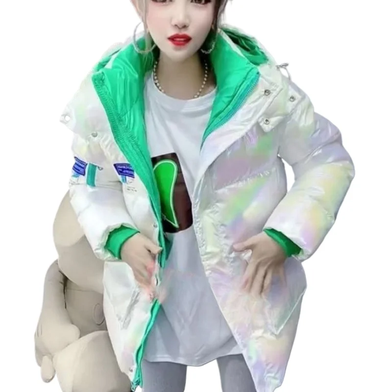 

Contrasting Color Labeling Zipper Down Cotton-padded Clothes Leave-in Glossy Candy Color Medium and Long Cotton-padded Jackets