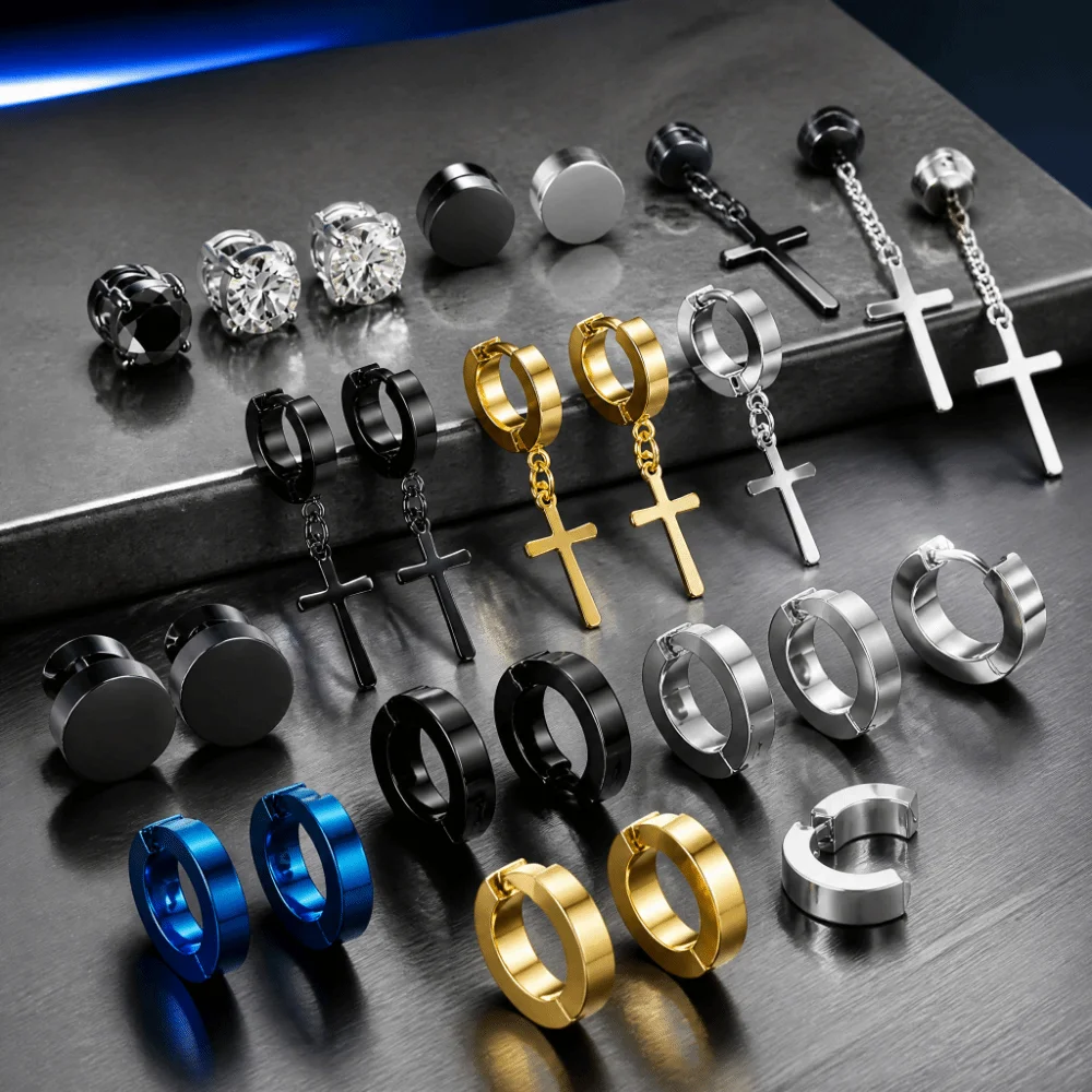 Stainless Steel Magnetic Earrings Non-Piercing Non-Perforated Magnetic Ear Studs Magnet Ring Cross Fake Gauge Earrings Lover