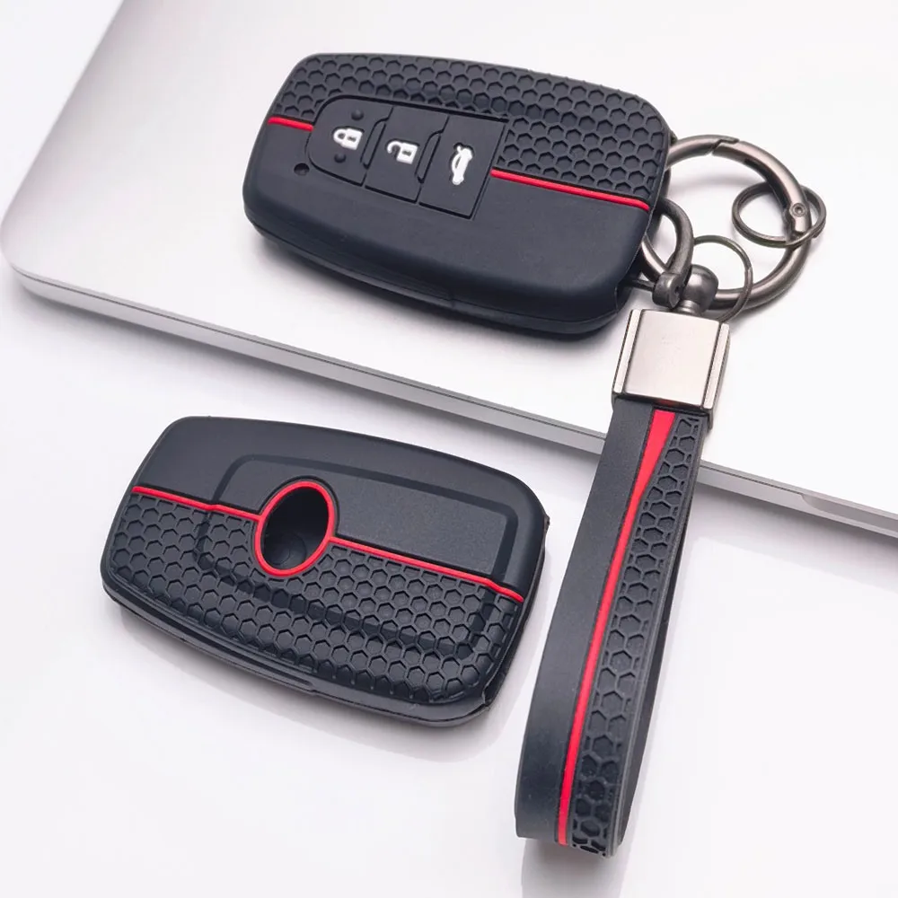 Silicone Car Key Fob Cover with Matching Keychain is, Fits Toyota models Camry Corolla RAV4 Prius featuring fobs including