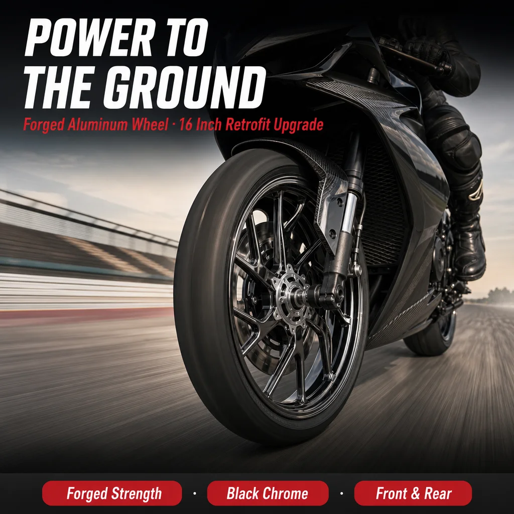 Forged Aluminum Black Chrome Motorcycle Rim 16 Inch Custom Alloy Wheel Front Rear 5 6 Hole Retrofit Upgrade Build