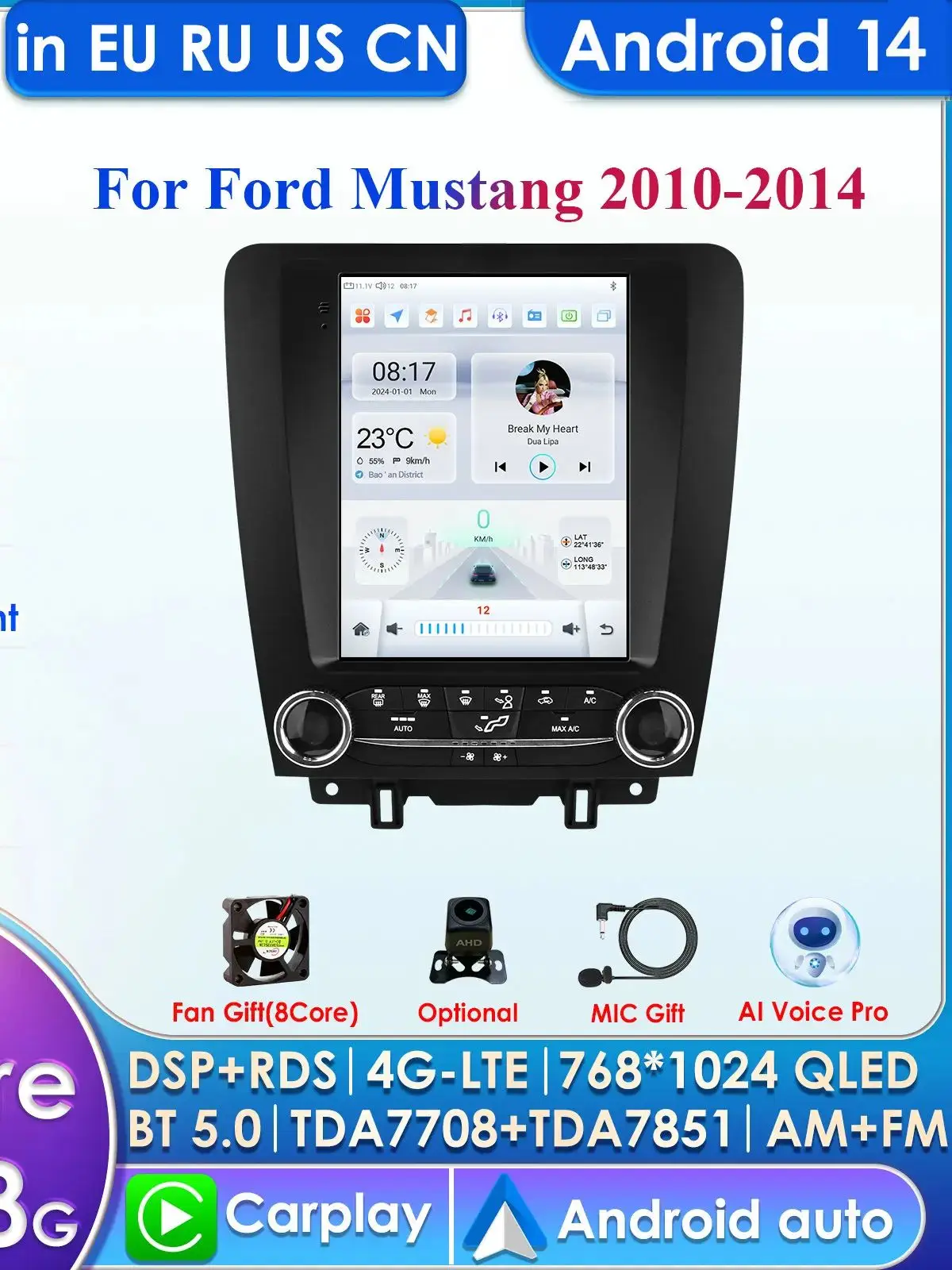 Hizpo Android voor Ford Mustang V S-197 2010-2014 Radio Stereo Scherm Multimedia Carplay Auto Speler GPS navigatie - afbeelding 2