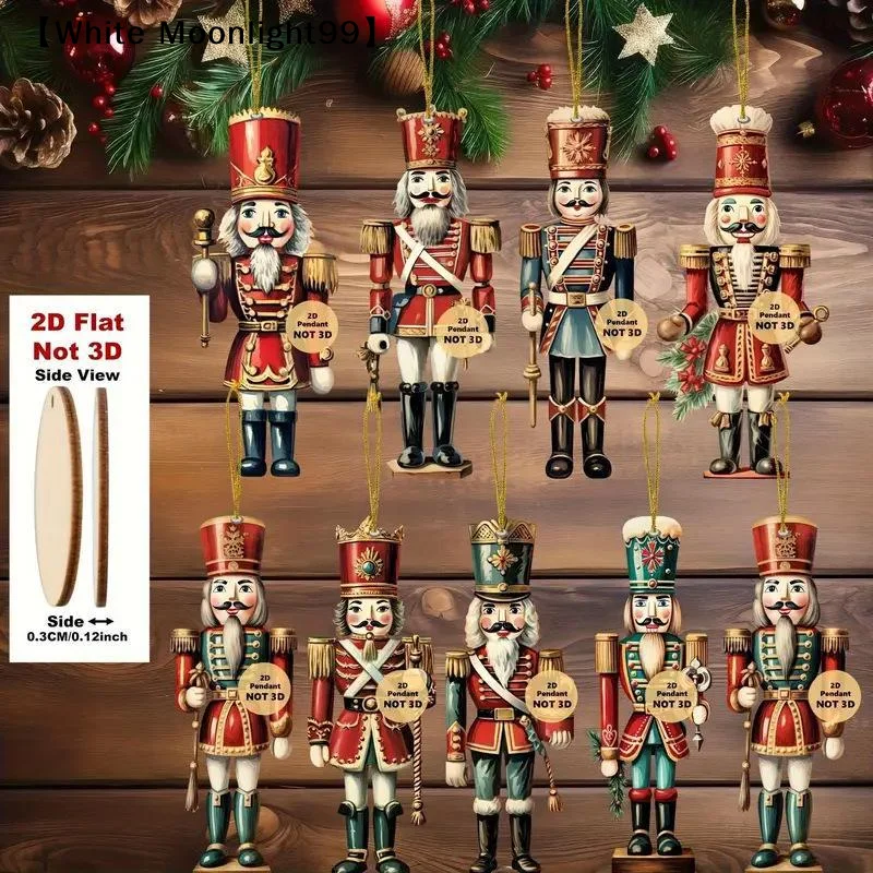 16/32Pcs Christmas Nutcracker Wooden Hanging Ornaments 2D Flat Nutcracker Pendant Holiday Decor For Christmas Tree Home Decor