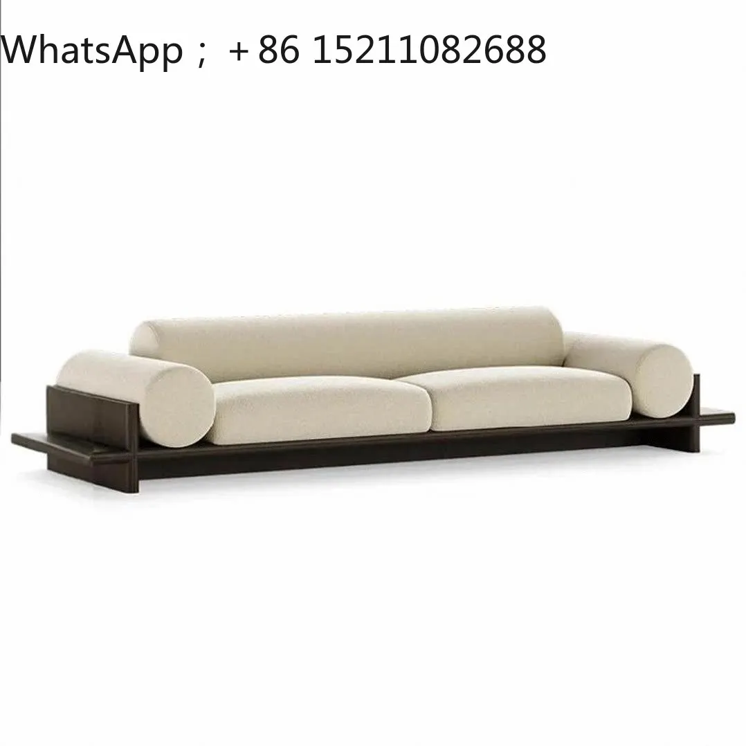 LLY solid wood fabric sofa small apartment living room modern simple wabi sand wind three-person straight row sofa