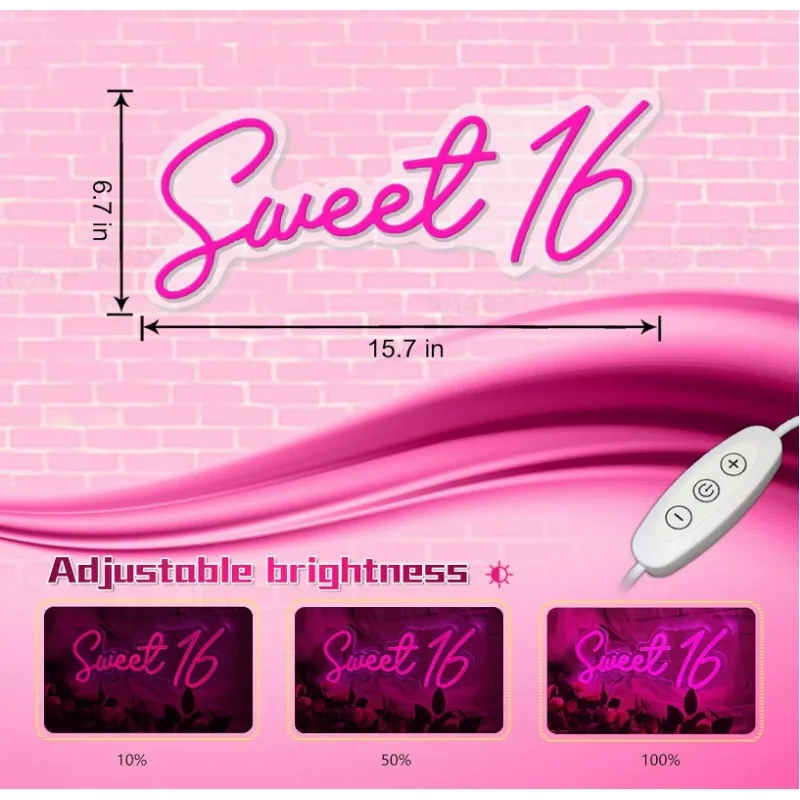 LED neon light Sweet 16 pink The Perfect Decoration Adult Ceremonies night light in daily life 15.7X6.7 inches 5V USB