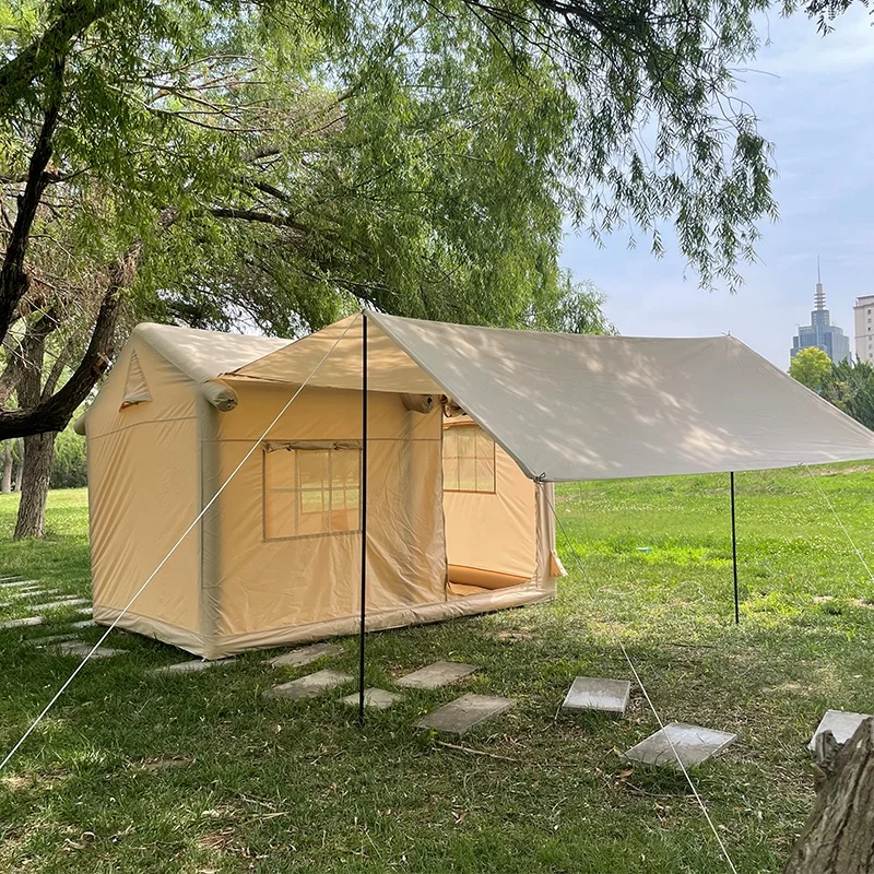#￥Four-season Tent Inflatable Tent with Pump 2-4 Person Blow up Tent Easy Setup Oxford Family Glamping Airtent