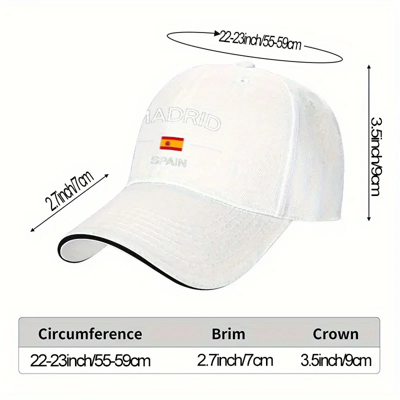 Madrid Spain Flag Baseball Cap Adjustable Polyester Casual Outdoor Unisex Hat