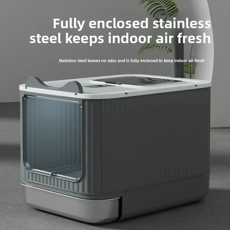 Automatic Self Cleaning Enclosed Cat Litter Box XXL Stainless Steel Drawer Anti Splash Odor Control Easy Clean view 3