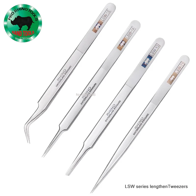 Japanese RHINO LSW series lengthenTweezers Precision Super Hard Sharp Tweezers For Repairing Watch Mobile Or Processing Jewelry