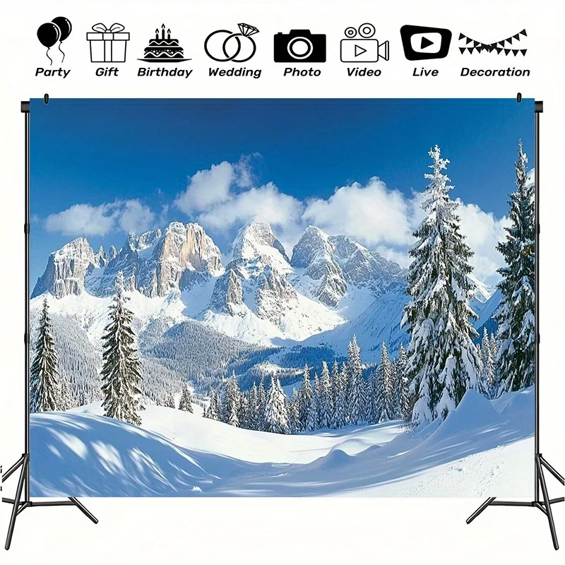 Realistic Alpine Snow Mountain Landscape Tapestry Wall Hanging Backdrop Decoration for Home Party Gift Christmas Wedding