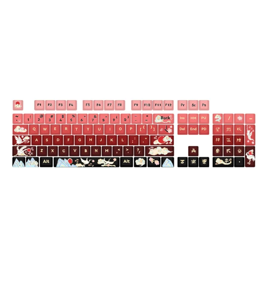 Keyboard keycaps keycaps full set of 68/87/104/108 keys Guofeng gradual change red PBT hot sublimation