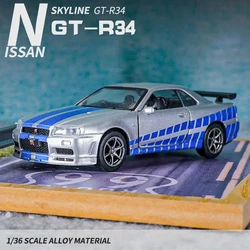 1:36 Nissan GTR R34 Skyline Ares Die Cast and Toy Car Metal Toy Fast and Furious Car Model Collectible Ornament