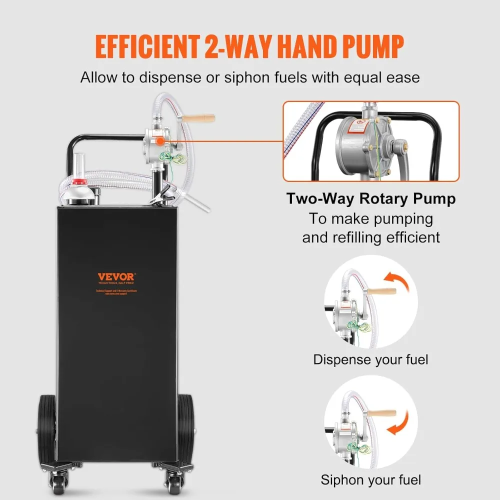 Portable 35 Gallon Fuel Storage Tank with Manual Pump for Gasoline and Diesel Vehicles