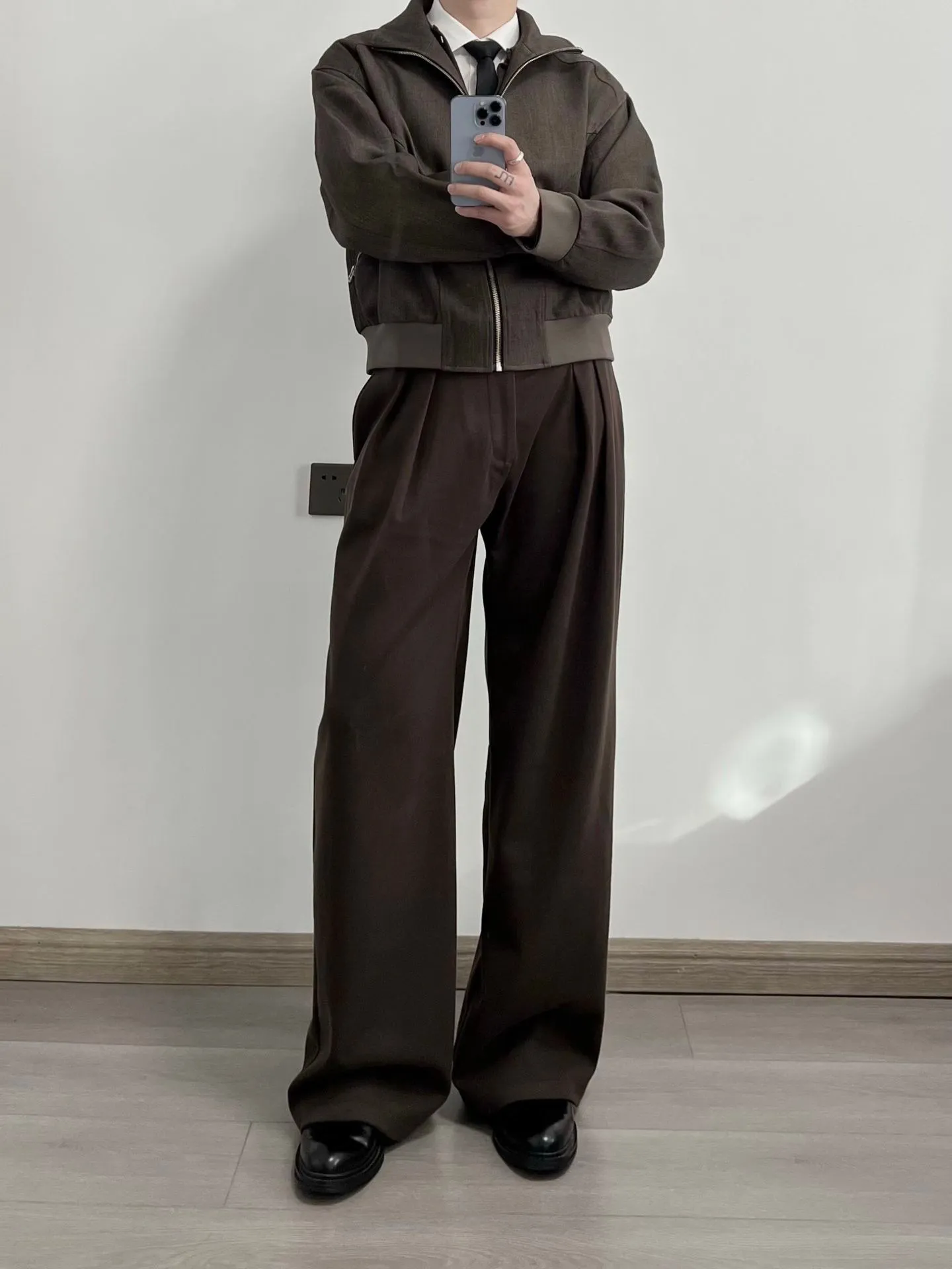 

Мужские повседневные брюки из смесовой шерсти с широкими штанинами, свободного прямого кроя, осенне-зимние, с высокой талией, на молнии, модные