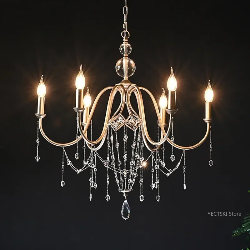 

GHEUVNJ American living room light luxury crystal lamp French restaurant European retro bedroom warm pendant light
