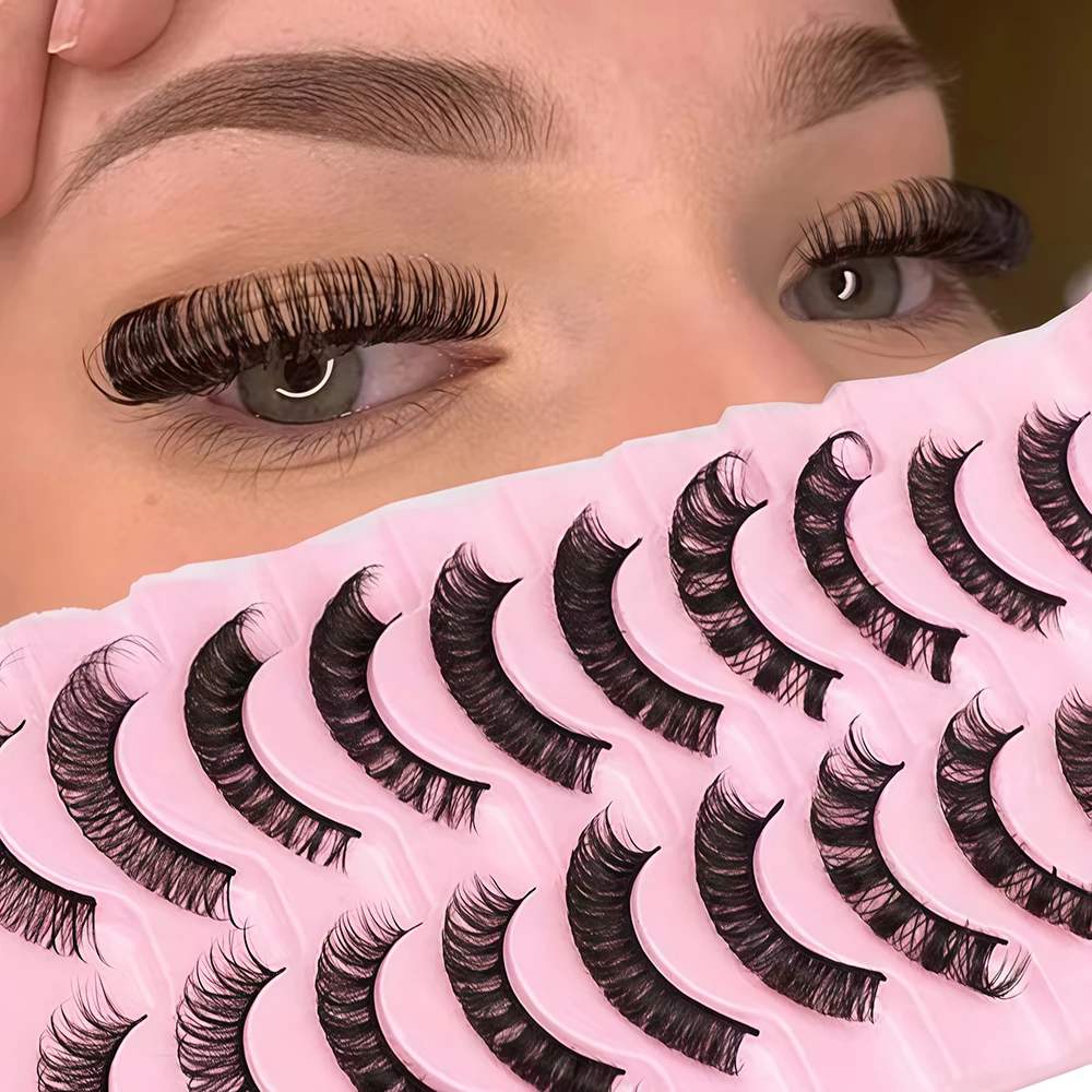 New DD Russian Curling False Eyelash 10 Pair Set, Large Curvature Curling False Eyelash, European and American Thick False Eyela