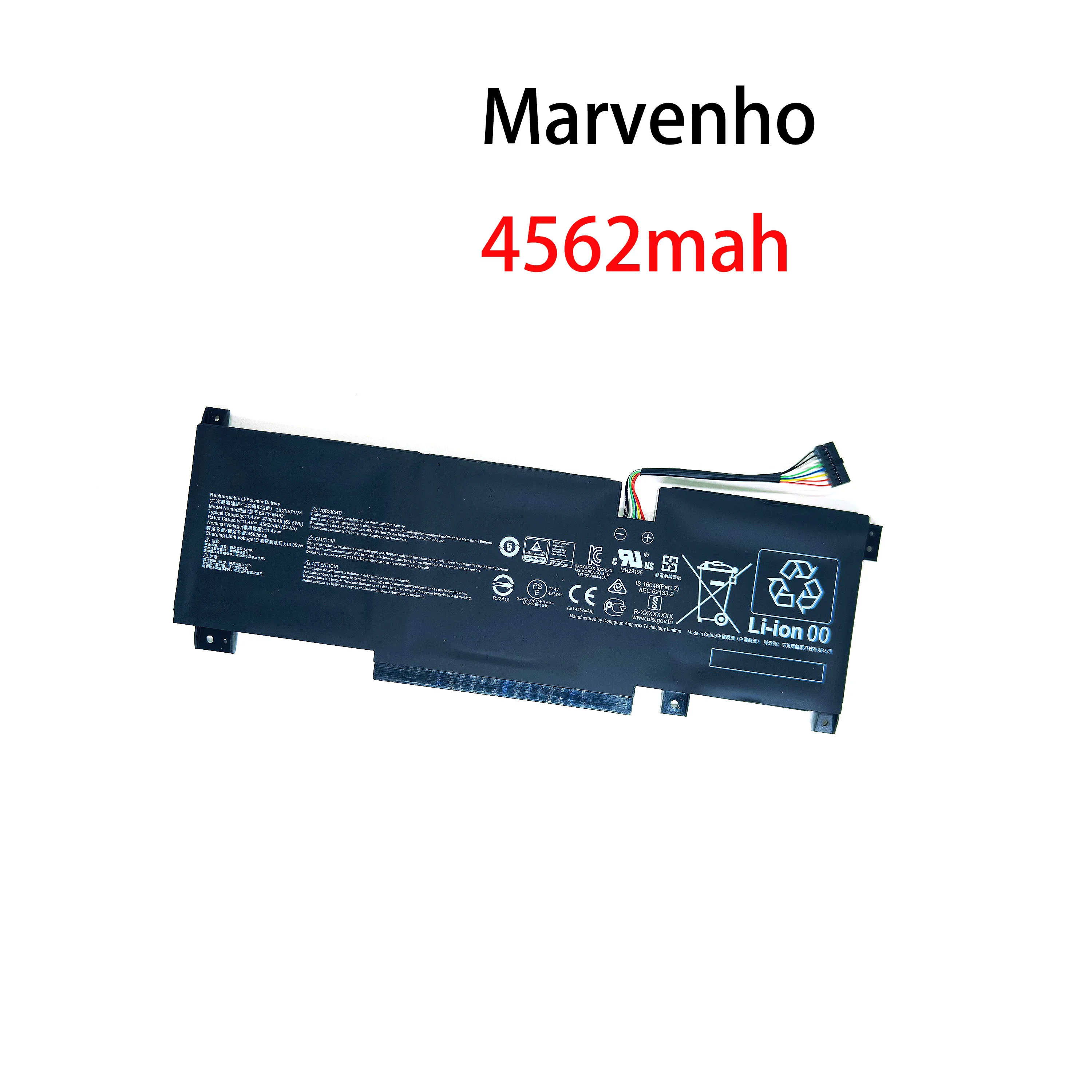 Marvenho New 11.4V 4700mAh  52Wh  BTY-M492 Laptop Battery For MSI KATANA GF66 Pulse GL66 GL76 Sword 15