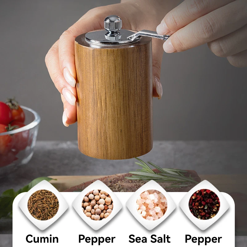 Hand-crank Pepper Grinder,Ceramic Core,Vase/Wine Jar/Sphere Style Spice Pepper Mill,Multi-purpose Salt Shakers,Wooden,BBQ Mill