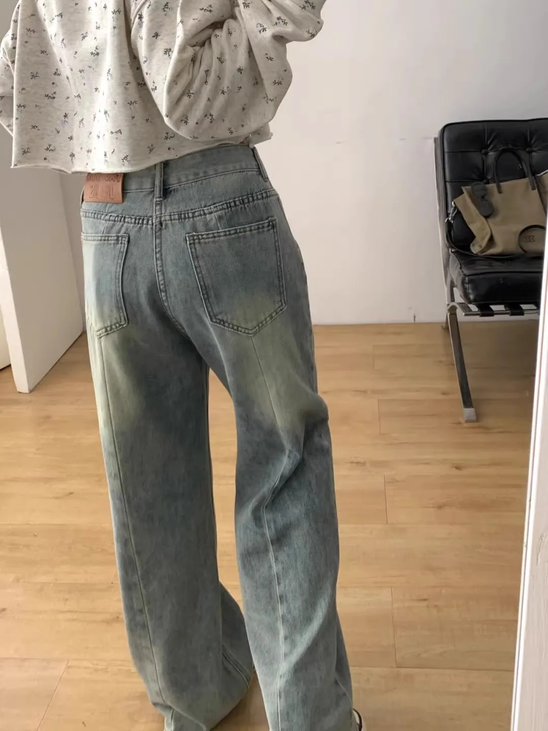 

Y2K Брюки с высокой талией Женские светло-голубые джинсовые лоскутные узкие широкие джинсы длиной до пола в стиле Y2K