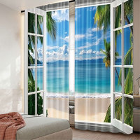 2Pcs Coastal Chic Beach Pattern Curtains Suitable For Bedroom Bathroom Living Room Dining Room Study Room Office A