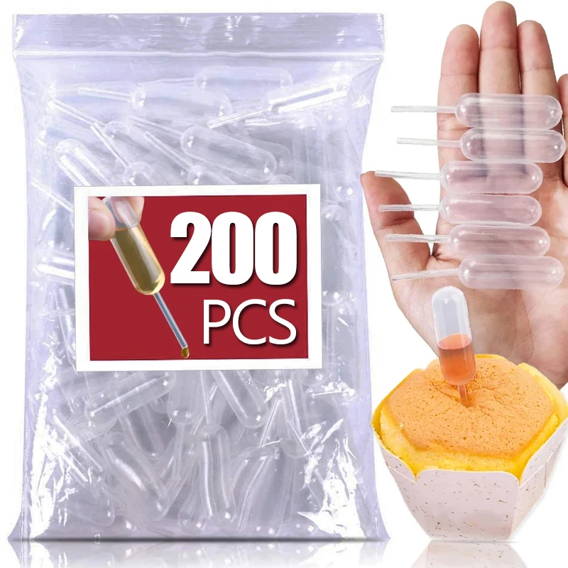 Goteros exprimidores líquidos de 50/200 piezas, 4ml, gotero desechable para mermelada, magdalenas, salsa, Mini pipetas rellenas, herramientas para hornear y postres