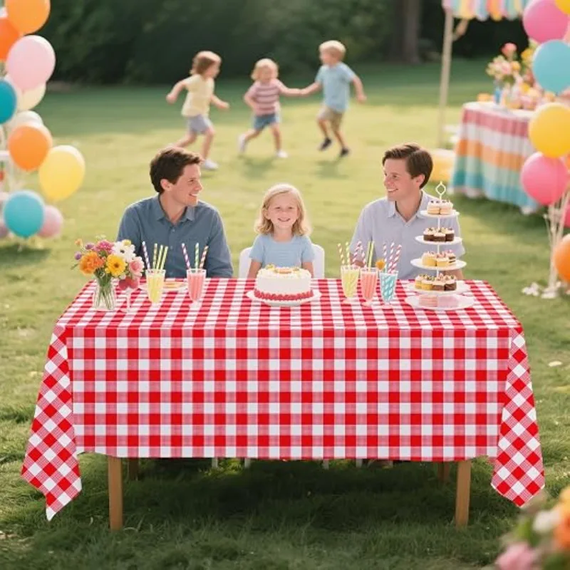 2 Pack Rectangle Plastic Disposable Gingham Tablecloth, Plaid Cover for Wedding Banquet, Holiday Picnic Dinner In Two Sizes
