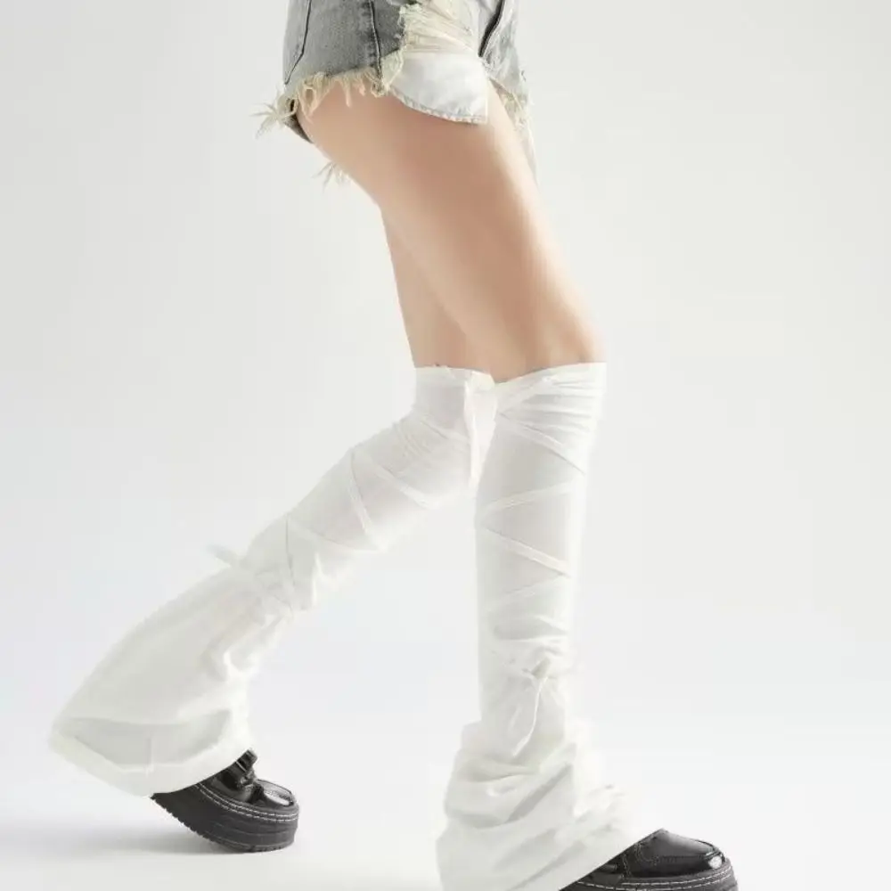 Punk Y2K Over Knee High Sock Solid Color Lace Up Closure Women's Leg Warmers Breathable Comfortable Leg Stockings Daily Wear