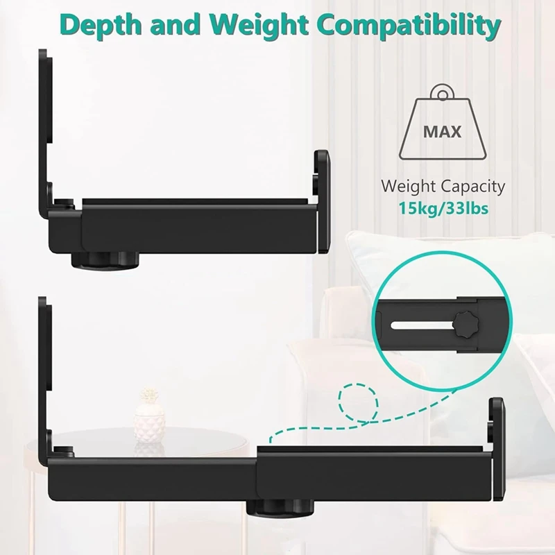 2PCS Universal Soundbar Wall Mount Depth Adjustable Speaker Wall Mount Under TV Bracket for Soundbars-ABLA