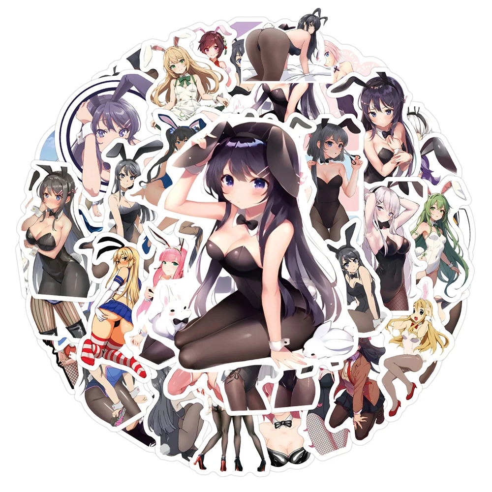 

10/30/60pcs Cartoon Sexy Anime Girl Stickers Cute Hentai Waifu Bunny Girls Decal for Adult DIY Notebook Laptop Phone PVC Sticker